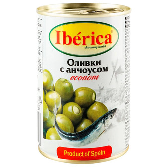 Оливки зелені Iberica Econom фаршировані анчоусом 280 г (8436024298413)