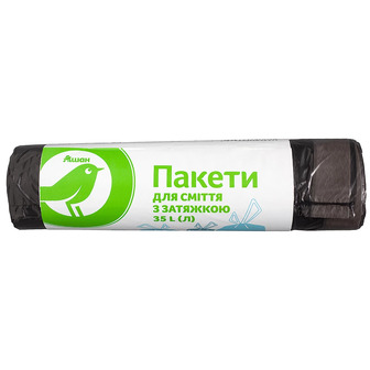 Пакети для сміття Auchan з затяжкою, 35 л, 15 шт.