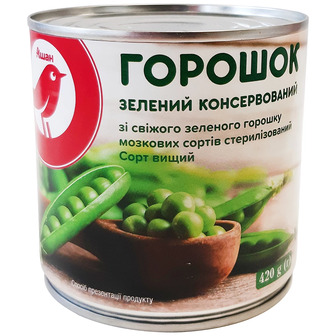 Горошек зеленый консервированный Auchan, 420 г