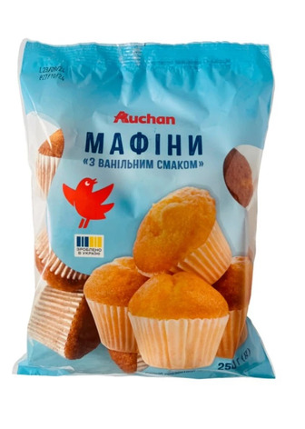 Мафіни Auchan з ванільним смаком 250 г (4823090134921)