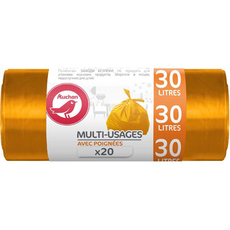 Пакети для сміття з ручками Auchan 30 л, 20 шт.