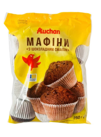 Мафіни Auchan з шоколадним смаком 250 г (4823090134938)