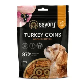 Ласощі Savory Puppy Coins With Turkey 100 г - індичка