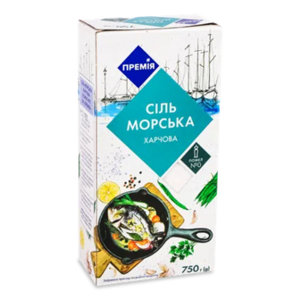 Сіль «Премія»® морська помел №0, картонна коробка, 750г (750г)
