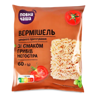 Вермішель швидкого приготування «Повна Чаша»® зі смаком грибів негостра, 60г (60г) (60г)