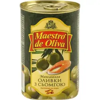 Оливки Maestro De Oliva зелені з сьомгою 300 г