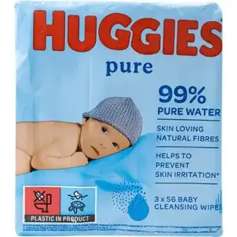 Серветки Huggies Pure 2 + 1 вологі для дітей 168 шт