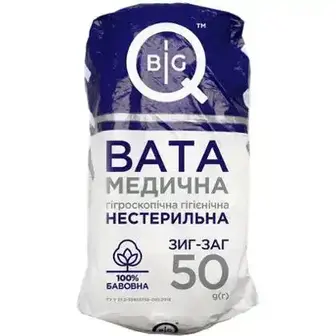 Вата BigQ медична гігієнічна нестерильна зигзагоподібна стрічка 50 г