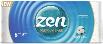 Туалетний папір Zen Premium Relaxing White 3 шари 8 рулонів