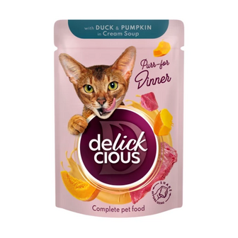 Корм для котів Delickcious Смужки з качкою та гарбузом в крем-супі 85 г (4820269141797)