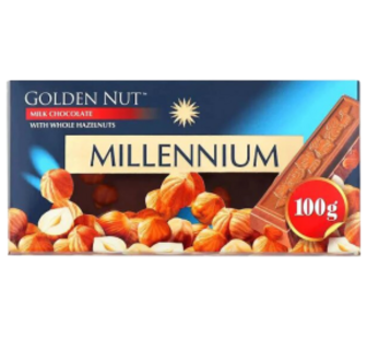 Шоколад Millennium Gold з цілим горіхом мол.100г