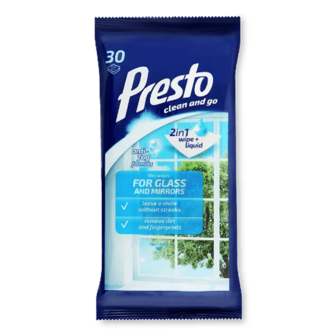 Серветки вологі Presto для скляних поверхонь (30шт)