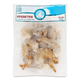 Креветки Polar Seafood в панцирі без голови сирі 16/20 (250г)