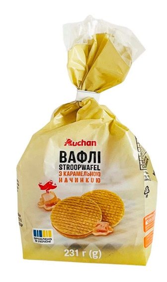 Вафлі Auchan Stroopwafel з карамельною начинкою 231 г (4823090135898)