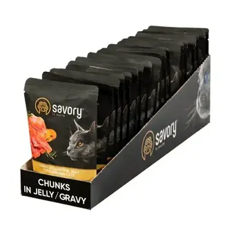 Savory Sterilized упаковка вологого корму для котів 22 шт х 85 г - індичка та морква