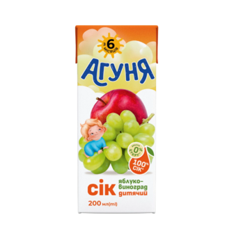 Дитячий сік Агуня яблуко-виноград, 200 мл