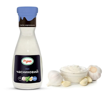 Соус майонезний Руна Часниковий, скляна пляшка, 210 г