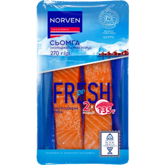 Сьомга Norven, філе-порції на шкірі охолоджені (270г)