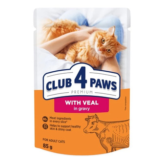 Вологий корм Club 4 Paws для дорослих котів з телятиною в соусі 85 г (4820269143012)