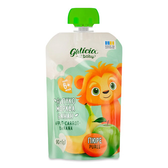 Пюре Galicia Baby Яблуко-морква-банан для дітей від 6-ти місяців 90 г (4820209564402)
