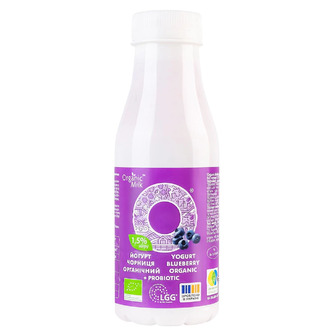 Йогурт Organic Milk чорниця з пробіотиком 1.5% 280 г (4820178811620)