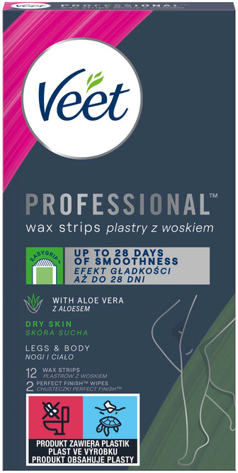 Воскові смужки для депіляції Veet Professional для сухої шкіри з Алоє Вера 12 шт (8410104511340)