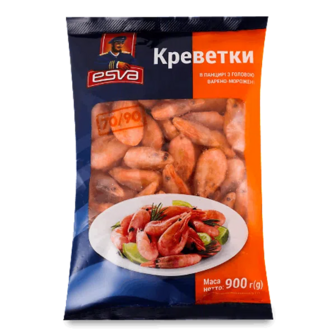 Креветки ESVA в панцирі з головою варено-морожені 70/90 (900г)