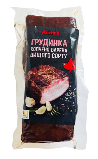Грудинка Auchan варено-копчена вищого сорту вагова