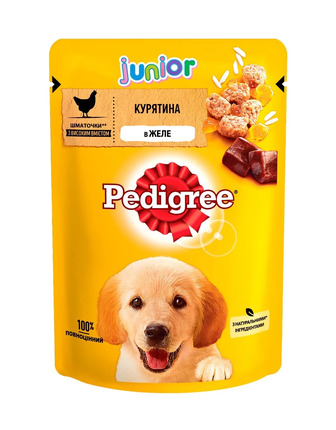 Корм вологий для цуценят усіх порід Pedigree з куркою та рисом в желе 100 г (5900951250811)