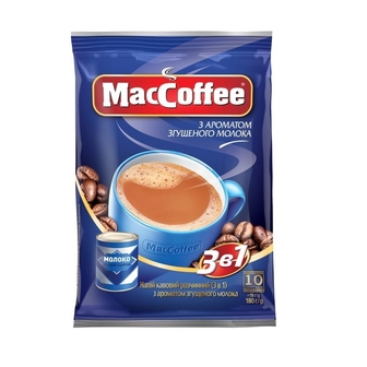 Напій кавовий(18 г * 10 шт) MacCoffee з ароматом згущеного молока розчинний стік (3 в 1) м/уп 