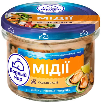 Мідії Водний світ солоні в олії, 170 г (4820088414287)