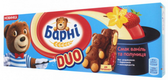 Бісквіт Барні Duo полуниця та ваніль 5*30г
