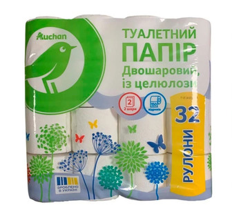 Туалетний папір Auchan двошаровий 32 рулони (4823090136741)
