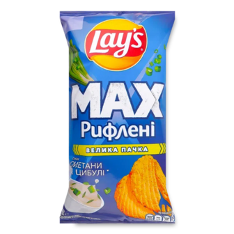 Чипси Lay's Max рифлені зі смаком сметани та цибулі (140г)