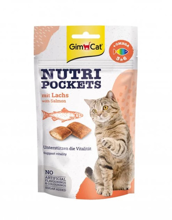 Ласощі для котів GimCat Nutri Pockets Лосось та Омега 3 і Омега 6 60 г (4002064400730)