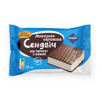 Морозиво «Премія»® Сендвіч на печиві з какао, 70г (70г)