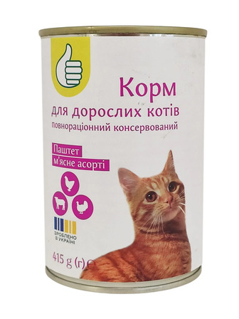 Корм-паштет для котів Auchan консервований асорті 415 г (4823090135836)