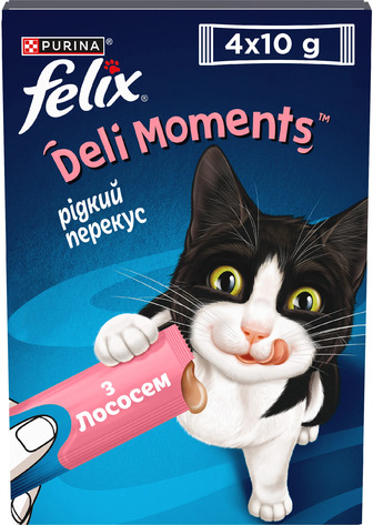 Ласощі для котів Purina Felix Смачні моменти з лососем 10 г х 4 шт (8445291632639)