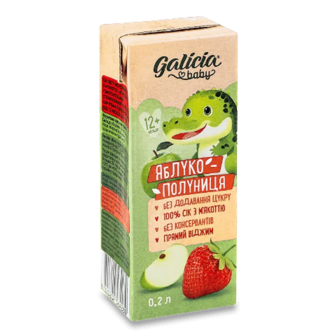 Сік Galicia Baby яблуко і полуниця з м'якоттю (0,2л)