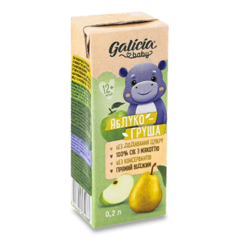 Сік Galicia Baby яблуко і груша з м'якоттю (0,2л)