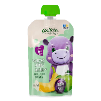 Пюре Galicia Baby яблучно-сливово-бананове (90г)