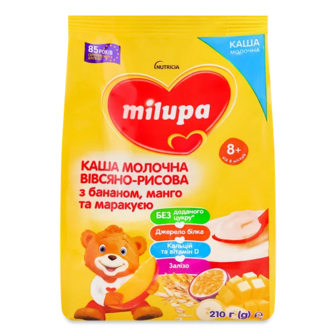 Каша вівсяно-рисова Milupa молочна з бананом, манго та маракуєю (210г)