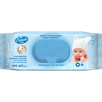 Серветки вологі Smile Baby з екстрактом ромашки та алое, 100шт (100шт)