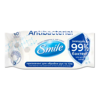 Серветка волога Smile Antibacterial з Д-пантенолом, 60шт/уп