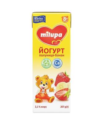 Йогурт Мілупа полуниця-банан 2,1% 207г т/п