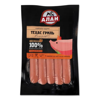 Ковбаски Алан Техас гриль варені в/ґ (200г)