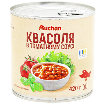 Квасоля біла Auchan в томатному соусі 420 г (4823090138141)