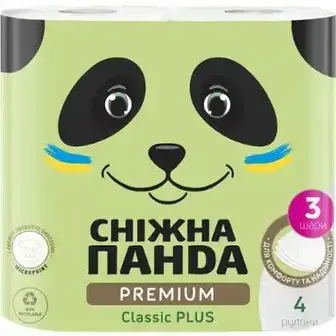 Папір туалетний Сніжна панда Преміум Класік Плюс 3-шаровий 4 шт