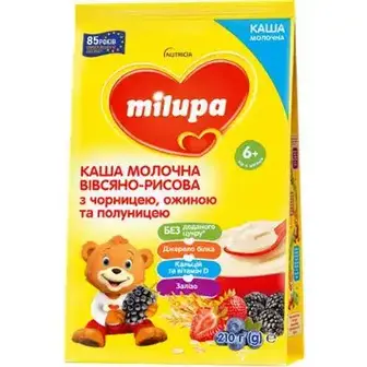 Каша Milupa вівсяно-рисова з чорницею, ожиною та полуницею молочна 210 г