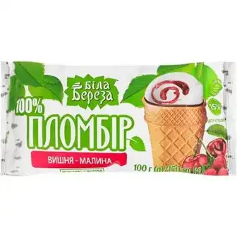 Морозиво Біла Береза пломбір вишня-малина 15% 100 г